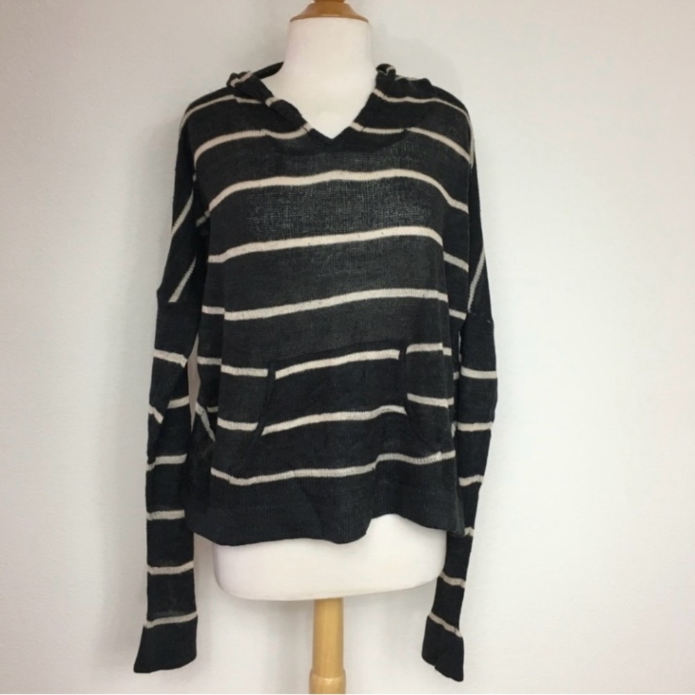 ANGL Gray Cream Stripes Acrylic Lightweight Hooded Knit Oversize Sweater Size M